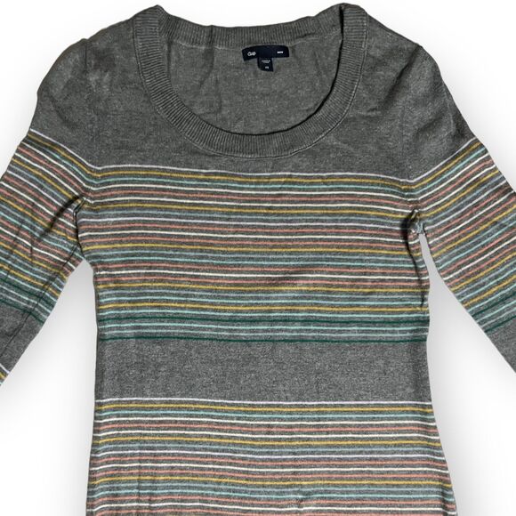 Gap Women's "Crazy" Gray & Multicolor Stripe Round Neck Pullover Sweater Size XS - Picture 7 of 12